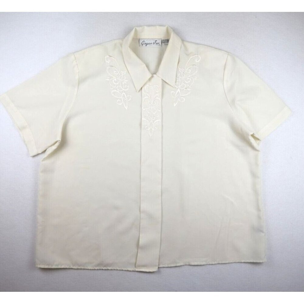 WOMEN'S IVORY SHORT SLEEVE SILKY TEXTURED EMBROIDERED BLOUSE - GINGER JAR - 20W